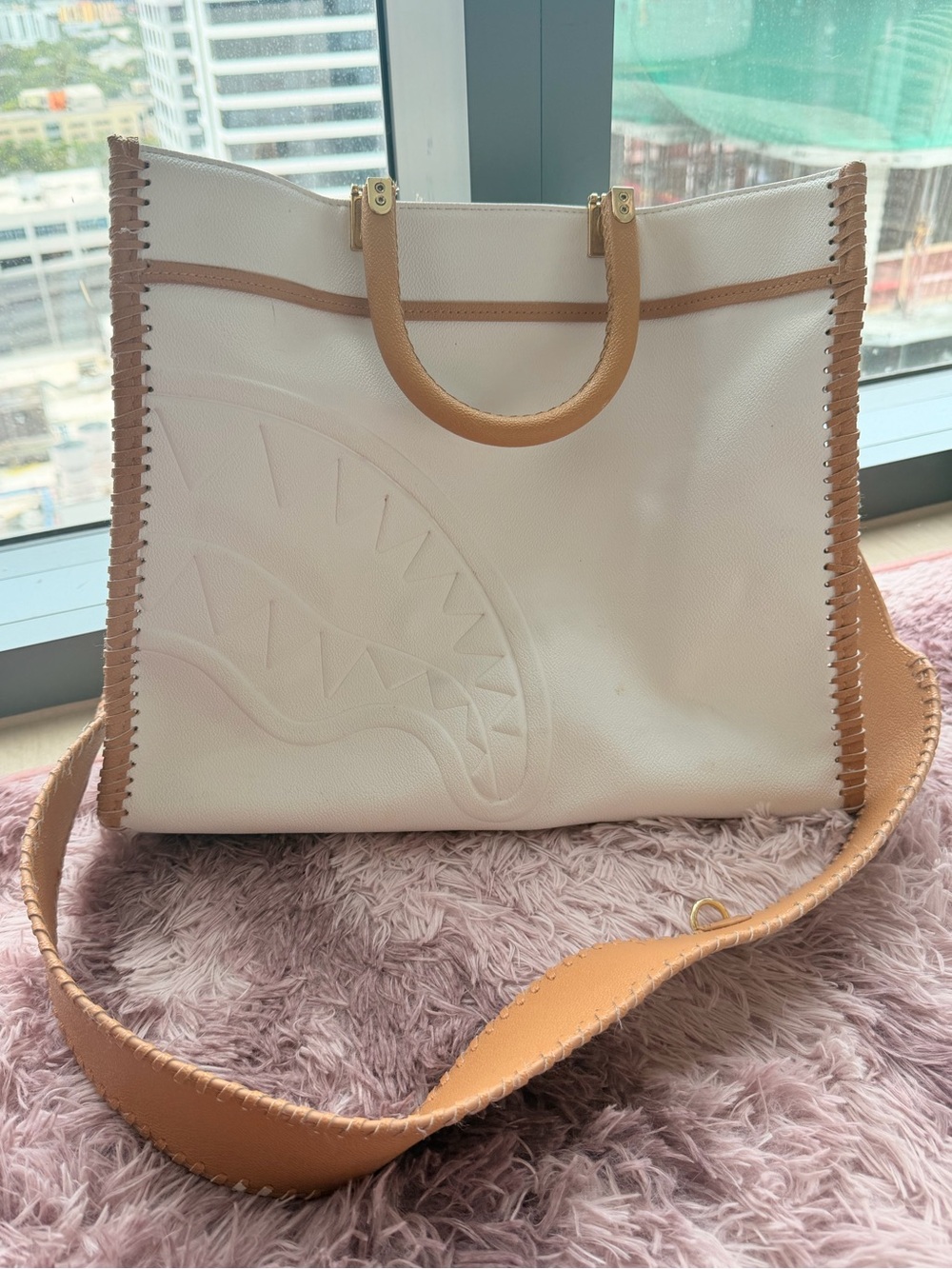 Sprayground Jetcopter Tortuga White Tan Tote Bag SOLDOUT